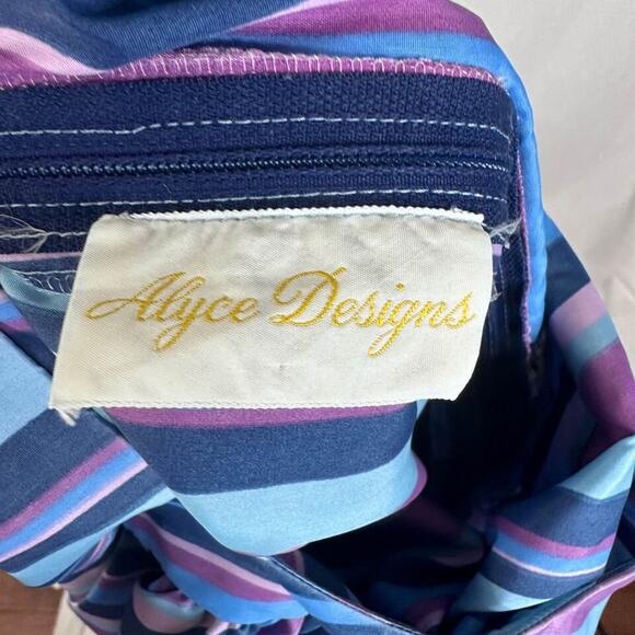 Vintage 80s Alyce Designs Taffeta Striped Party Cocktail Semi-Formal Dress M - Picture 8 of 8